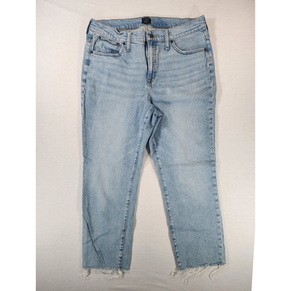 J.Crew Essential Straight Crop Jean Women 33 Blue High Rise Raw Hem BF852